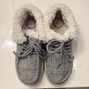 Hey dude Fold over cuff slip on shoes Gray and Cream Size 6